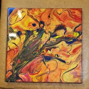 Modern Art. Abstract Orange‎ and Yellow Fluid Canvas Art